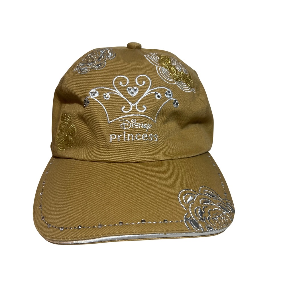 Disney Princess Tan Embroidered Tiara Rhinestone Baseball Cap Hat Kids Large NWT